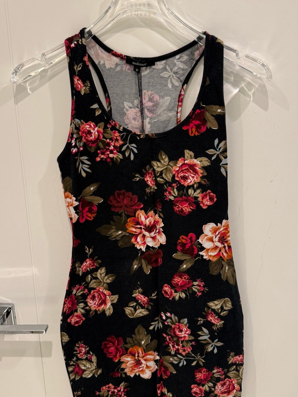 Ambiance Black Floral Racerback Tank with Red & Pink Blooms